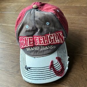 Vintage True Religion Intentionally Distressed Hat with Leather Strap